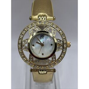 Elizabeth Taylor Women's Watch Crystal Bezel MOP Dial Gold Band- New Battery